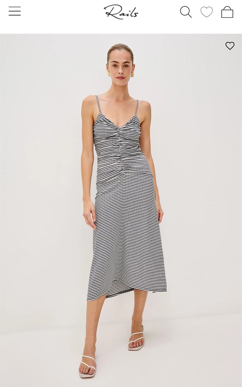 Rails Mari Dress Navy Gingham Ruched Midi Slip Dress Size Small Quiet Luxury